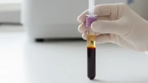 "تصویر لوله آزمایش پی آر پی با لایه پلاسمای جداشده"