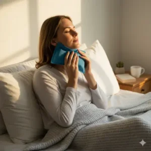 دوران نقاهت جراحی زیبایی چانه و استفاده از کمپرس سرد برای کاهش تورم در روزهای اول.