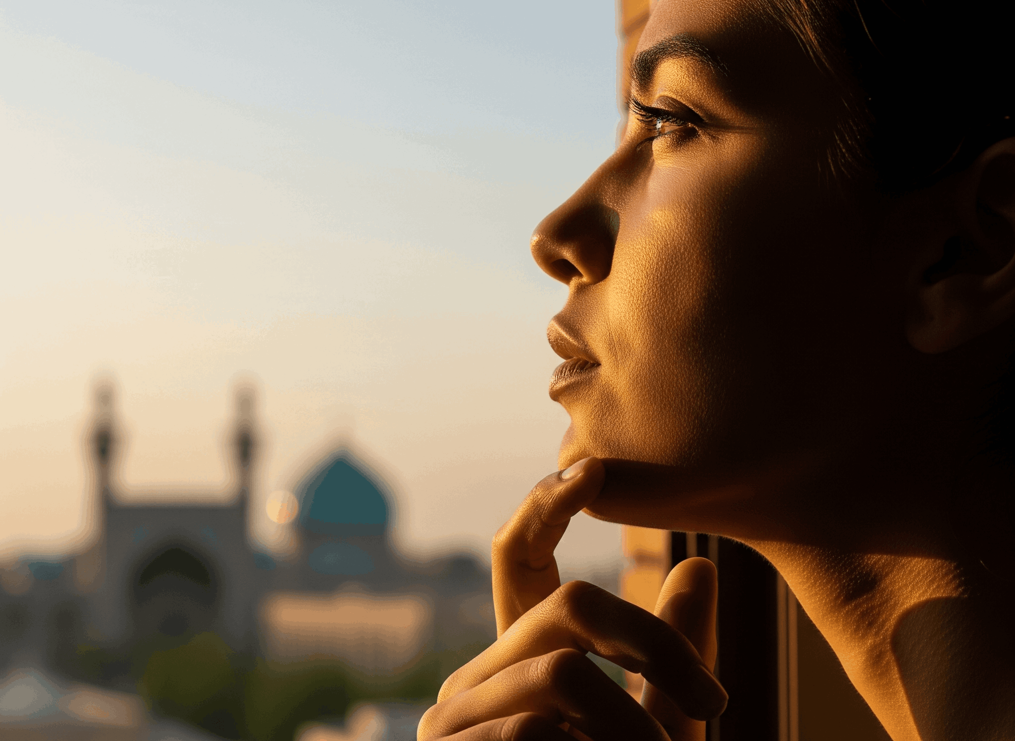 فردی که قبل از انجام عمل ساکشن غبغب در مشهد، نگران زیبایی نیم‌رخ خود است و مشاوره دریافت می‌کند. 