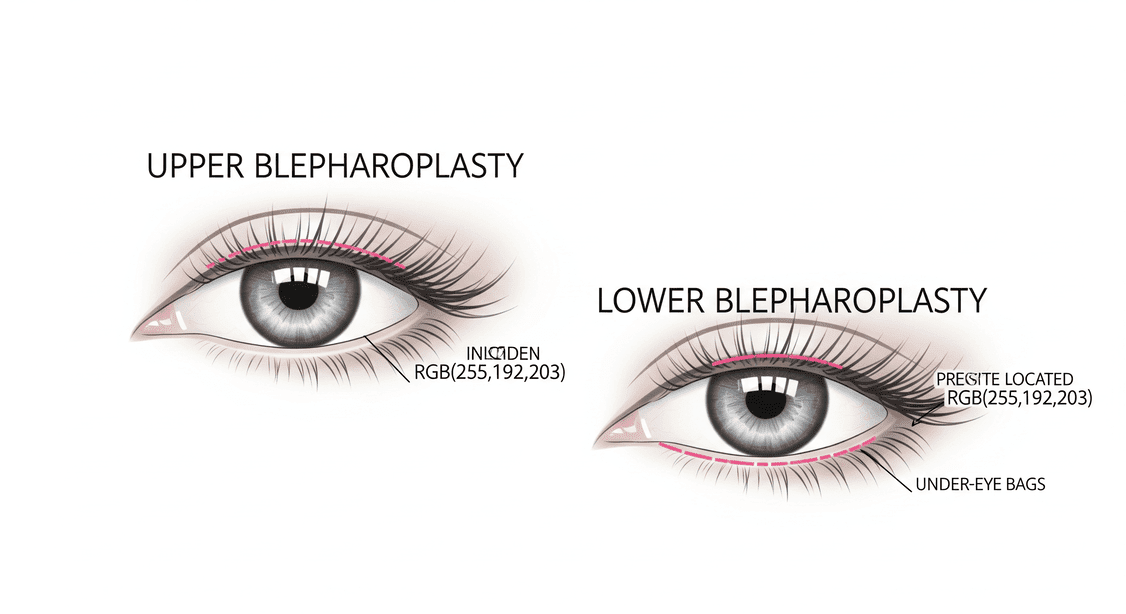  دیاگرام مقایسه تکنیک‌های جراحی بلفاروپلاستی پلک بالا و پلک پایین.