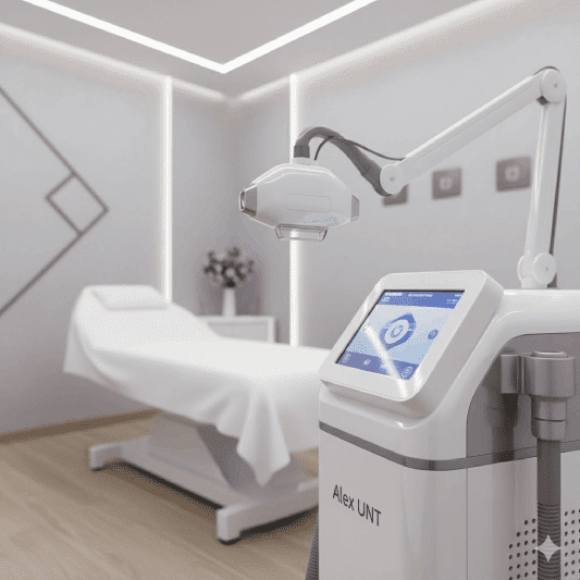 دستگاه لیزر موهای زائد آقایان الکس یو ان تی (Alex UNT) در کلینیک زیبایی پرنیان