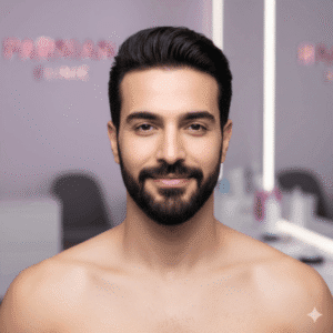 مردی با اعتماد به نفس و آراسته پس از لیزر موهای زائد صورت و بدن در کلینیک پرنیان