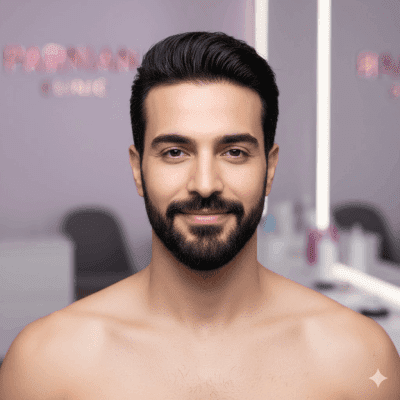 مردی با اعتماد به نفس و آراسته پس از لیزر موهای زائد صورت و بدن در کلینیک پرنیان