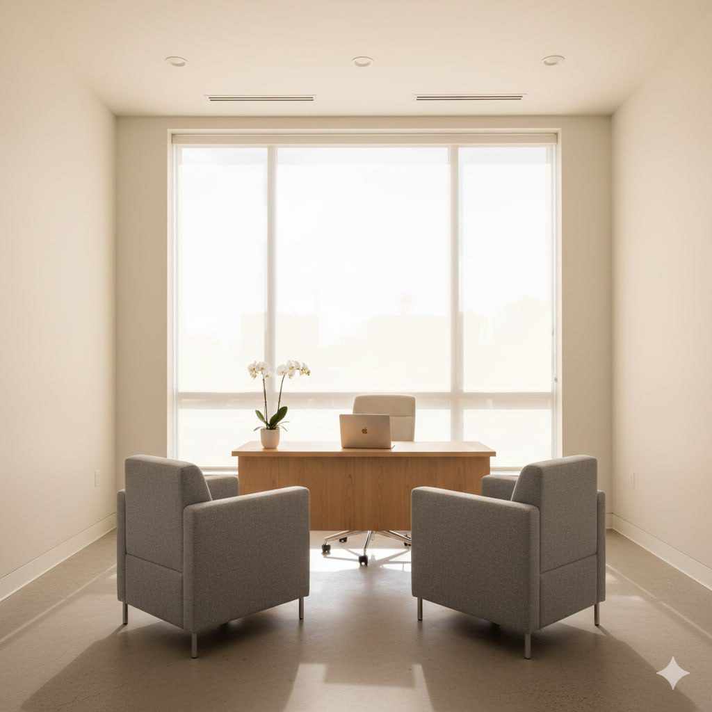 اتاق مشاوره تخصصی و آرام کلینیک پرنیان برای انتخاب بهترین دستگاه لیزر در مشهد.