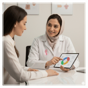 آزمایشگاه پاپ اسمیر در مشهد که یک پزشک در حال توضیح نتایج تست پاپ اسمیر است.