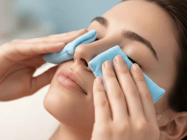 استفاده از کمپرس سرد پس از تزریق فیلر زیر چشم برای کاهش تورم و کبودی.