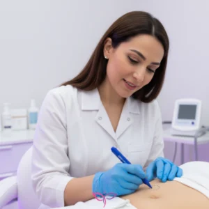 خدمات تخصصی پیرسینگ ناف توسط پزشک در کلینیک پرنیان مشهد.