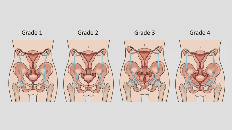 نمودار گریدبندی و درجه های مختلف افتادگی رحم از ۱ تا ۴