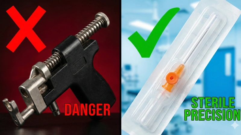 تفاوت سوراخ کردن بینی با آنژیوکت و تفنگ برای جلوگیری از کلوئید