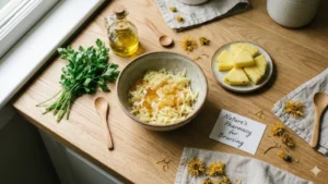 مواد اولیه ماسک‌های خانگی درمان کبودی بعد از تزریق ژل شامل سیب‌زمینی، عسل، جعفری و آناناس