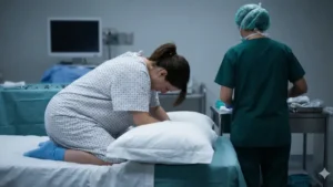 نحوه نشستن صحیح مادر برای دریافت آمپول اپیدورال توسط متخصص بیهوشی