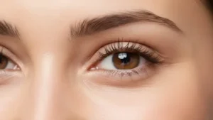 چشم‌ها و ابروهای زن پس از درمان بیبی بوتاکس برای رفع خطوط پنجه کلاغی